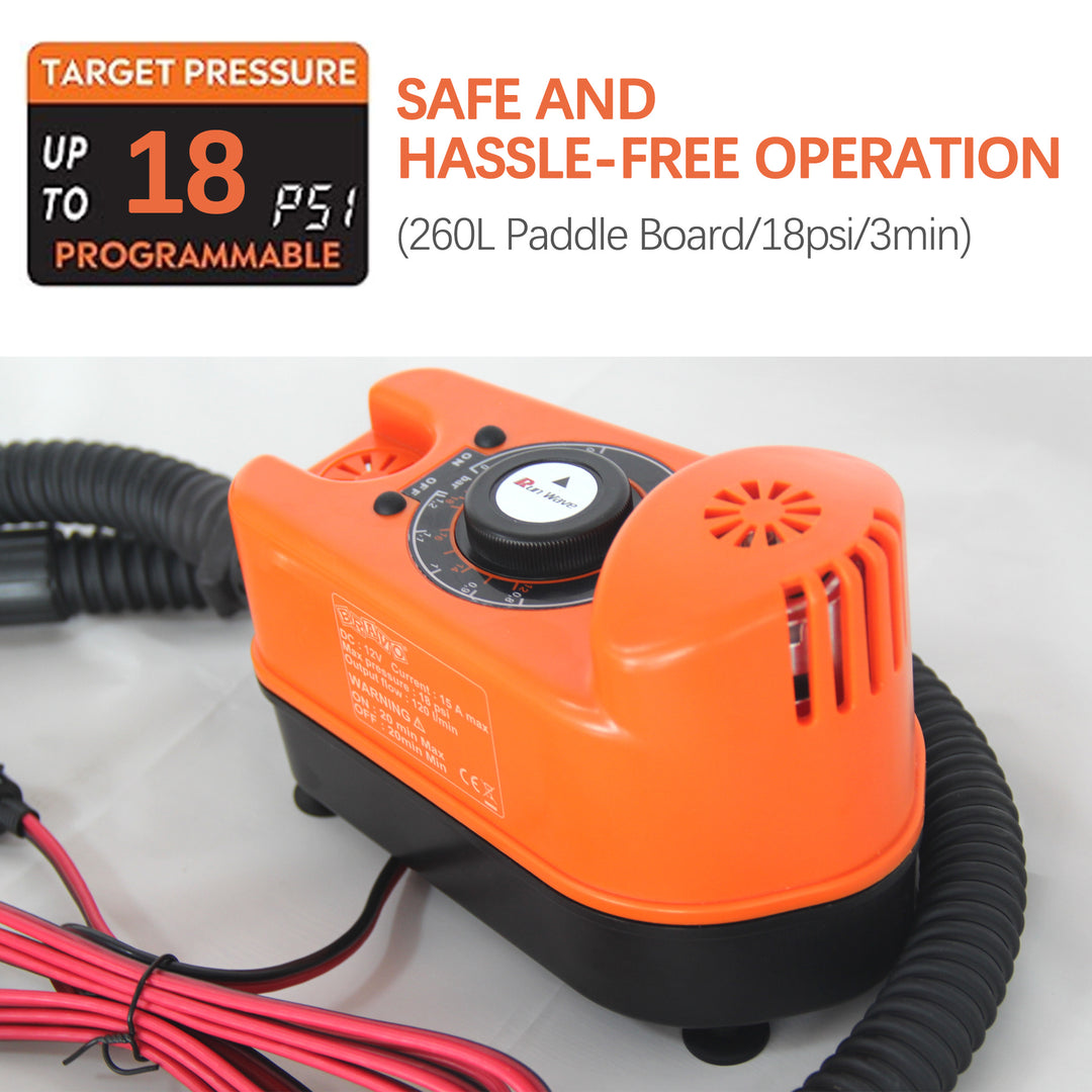 Paddle Board Pump SUP Electric Pump Dual Stage High Pressure 20 PSI 12V DC Car Connector Air inflator for ISUP Kayak Tent and Inflatable Boats
