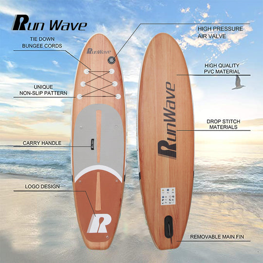 Run Wave Inflatable Stand Up Paddle Board 11'×33''×6''(6'' Thick) Non-Slip Deck with Premium SUP Accessories | Wide Stance, Bottom Fins for Surfing Control | Youth Adults Beginner