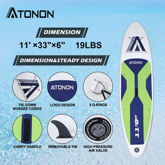 Run Wave Inflatable Stand Up Paddle Board 11'×33''×6'' | Youth Adults Beginner | GREEN-A