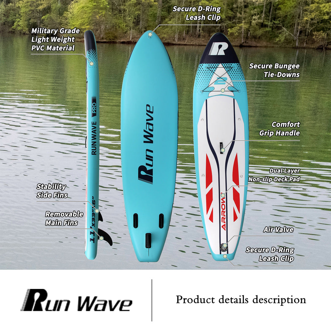 Run Wave Inflatable Stand Up Paddle Board 11'×33''×6'' | Youth Adults Beginner | ARROW