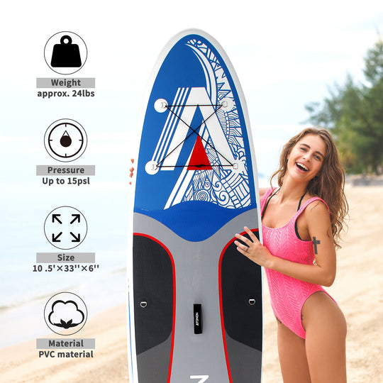 Run Wave Inflatable Stand Up Paddle Board 10.6'×33''×6'' | Youth Adults Beginner | BLUE-A